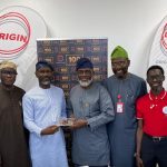 L – R: Afolabi Oyewunmi, Relationship Manager, LBS Executive Education, Sir Kunle Ball, Executive Vice Chairman, Prince S J Samuel, Chairman, ORIGIN Tech Group, Victor Banjo, mni, Director, Executive Education, LBS, Mr. Sesan Ayeni, ED, Corporate Services, Adebayo Awoniyi-Adeoshun, Group Head, Corporate Communications and Strategy, both of ORIGIN Tech Group and Olatayo Folayan, Business Development Manager, LBS during the Business visit of Lagos Business School to ORIGIN Tech Group