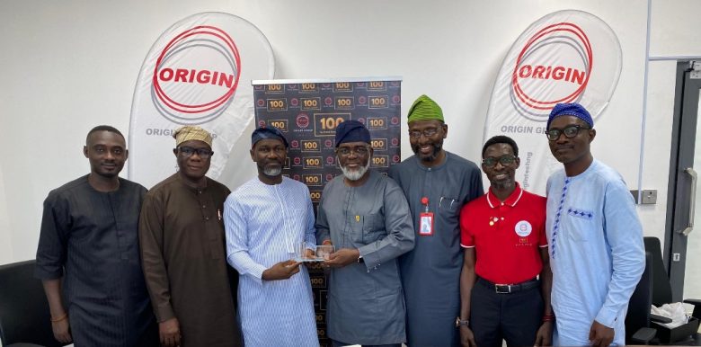 L – R: Afolabi Oyewunmi, Relationship Manager, LBS Executive Education, Sir Kunle Ball, Executive Vice Chairman, Prince S J Samuel, Chairman, ORIGIN Tech Group, Victor Banjo, mni, Director, Executive Education, LBS, Mr. Sesan Ayeni, ED, Corporate Services, Adebayo Awoniyi-Adeoshun, Group Head, Corporate Communications and Strategy, both of ORIGIN Tech Group and Olatayo Folayan, Business Development Manager, LBS during the Business visit of Lagos Business School to ORIGIN Tech Group